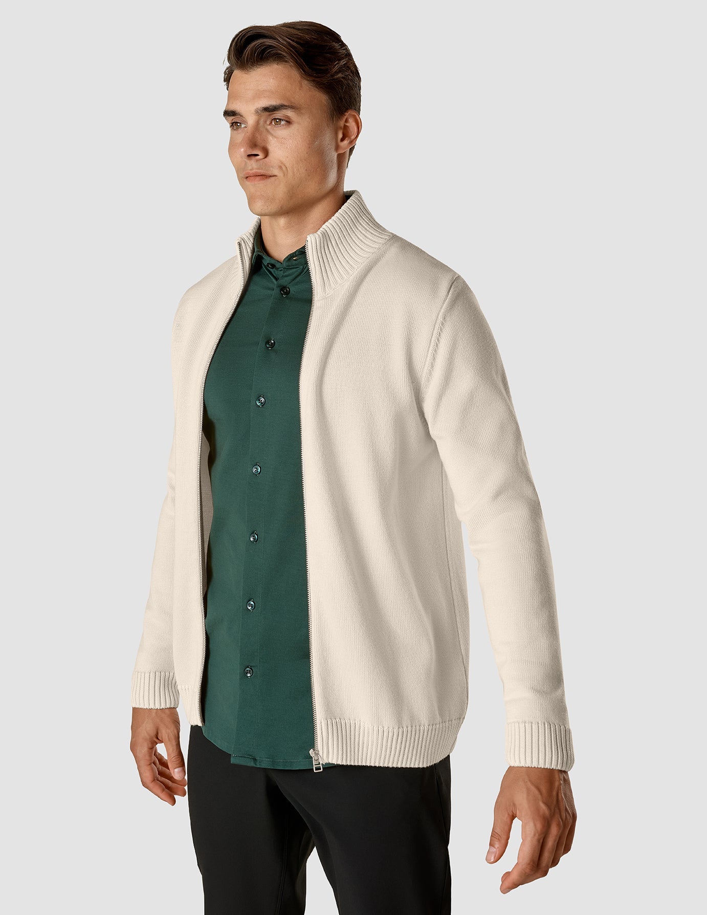 Heavy Knit Full Zip Off White